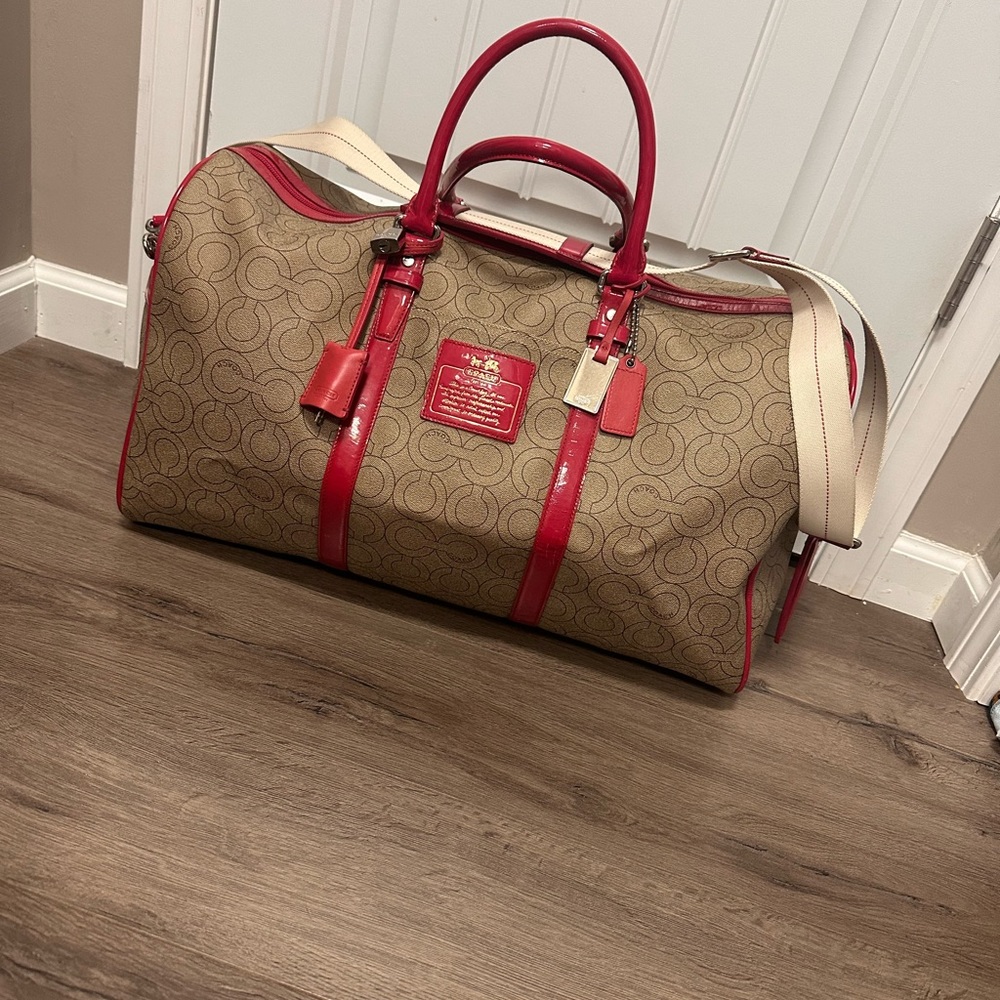 Coach Op Art Coated Canvas Duffel Bag Overnight Carry On Luggage